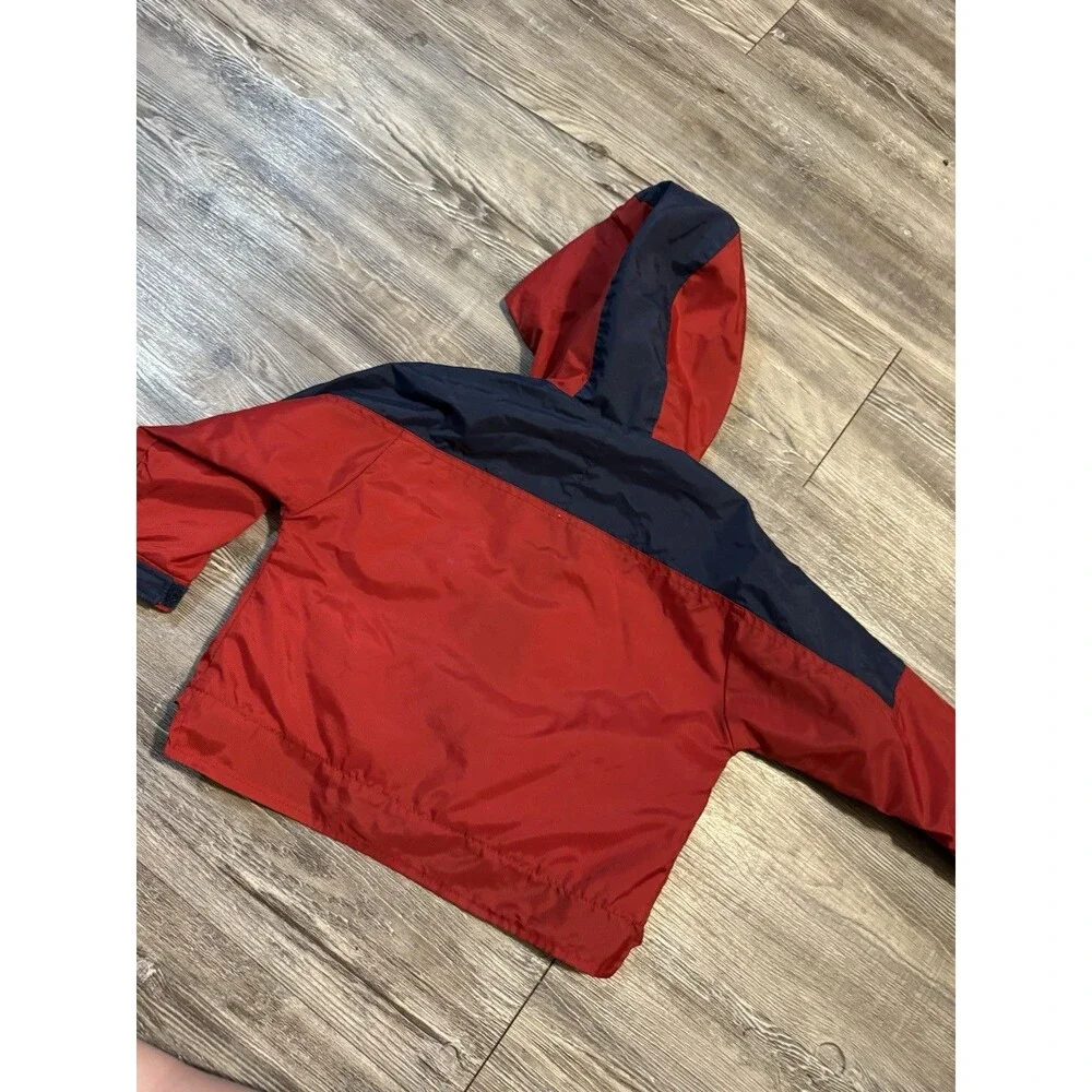 2000s OshKosh Boys Hooded Colorblock Windbreaker Jacket Zip Pockets Red/Blue 18